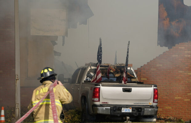 Police remain on scene at burned out Michigan church after shooting and fire leave 4 dead, 8 wounded Police remain on scene at burned out Michigan church after shooting and fire leave 4 dead, 8 wounded